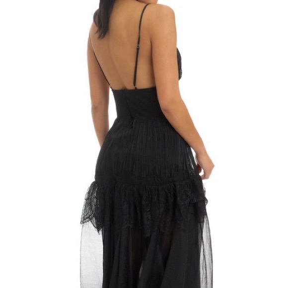 Black Evening Chiffon Lace Maxi Gown Dress - Picture 5 of 5